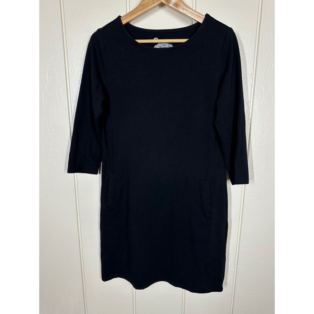 Sahalie Dress Womens PM Black Knit 3/4 Sleeve Pockets Scoop Neck Sheath PM
